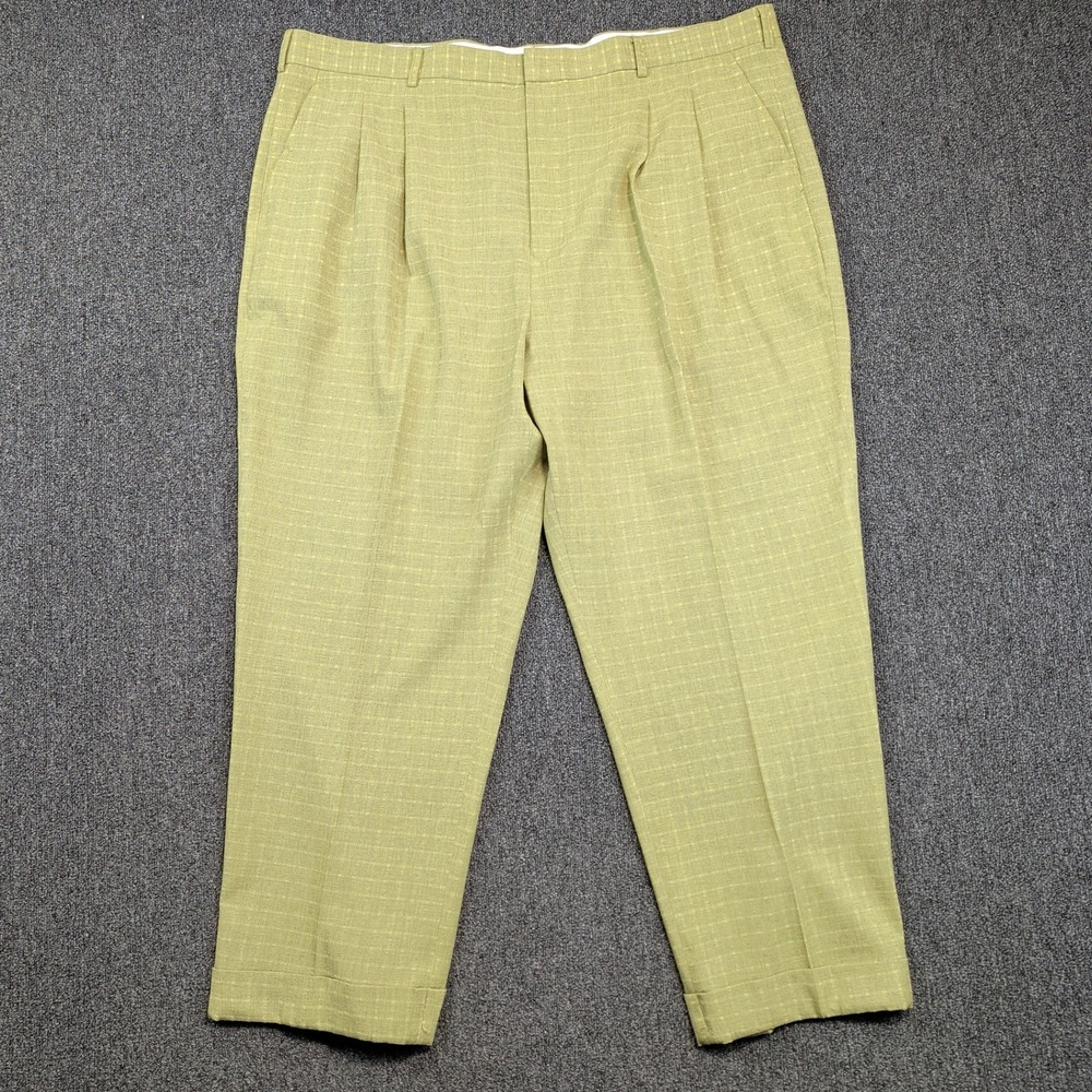 Tony Blake Retro Pleated Trousers 46 Sage Green Textured Cuffed Wide Leg Slacks